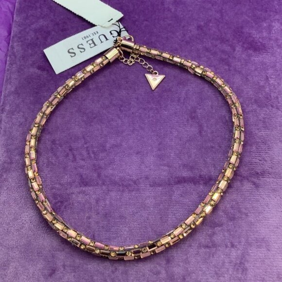 Guess Rose Gold and Rhinestone Choker Necklace - Picture 1 of 5